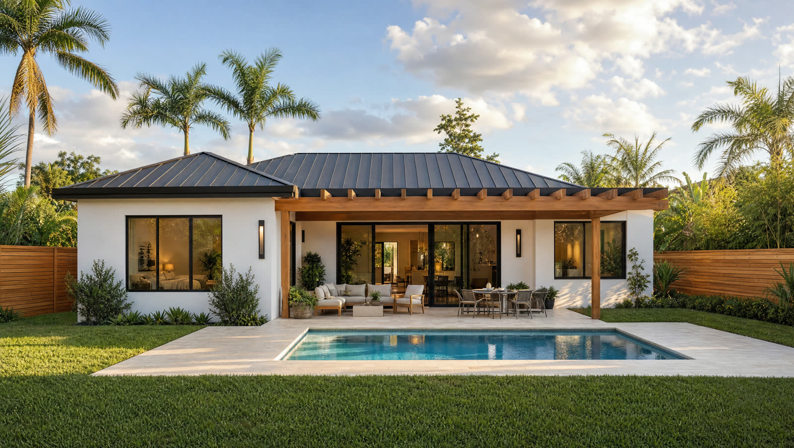 Renovated backyard: metal roof, impact windows, pergola and pool